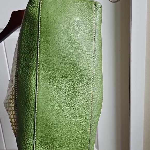 Coach 2008 Penelope Op Art North South Leather Canvas tote Green Yellow Interior - Picture 6 of 11